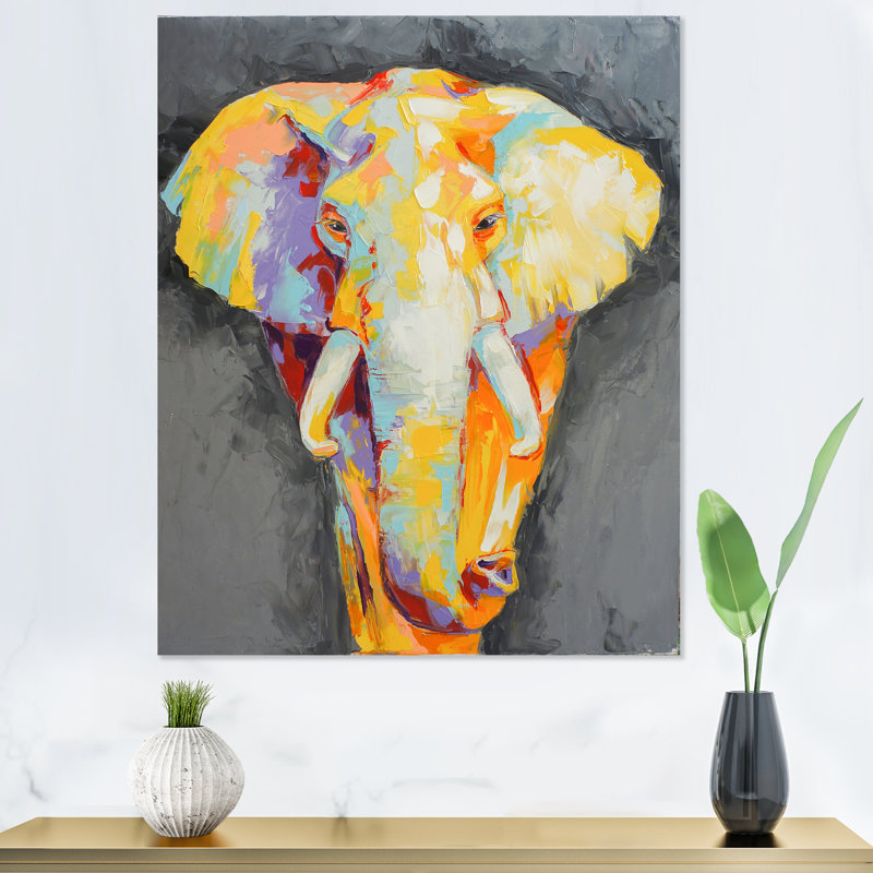 Peinture, portrait d'éléphant II - œuvre d'art moderne sur toile, H 20 po x l 12 po x P 1 po, Toile tendue