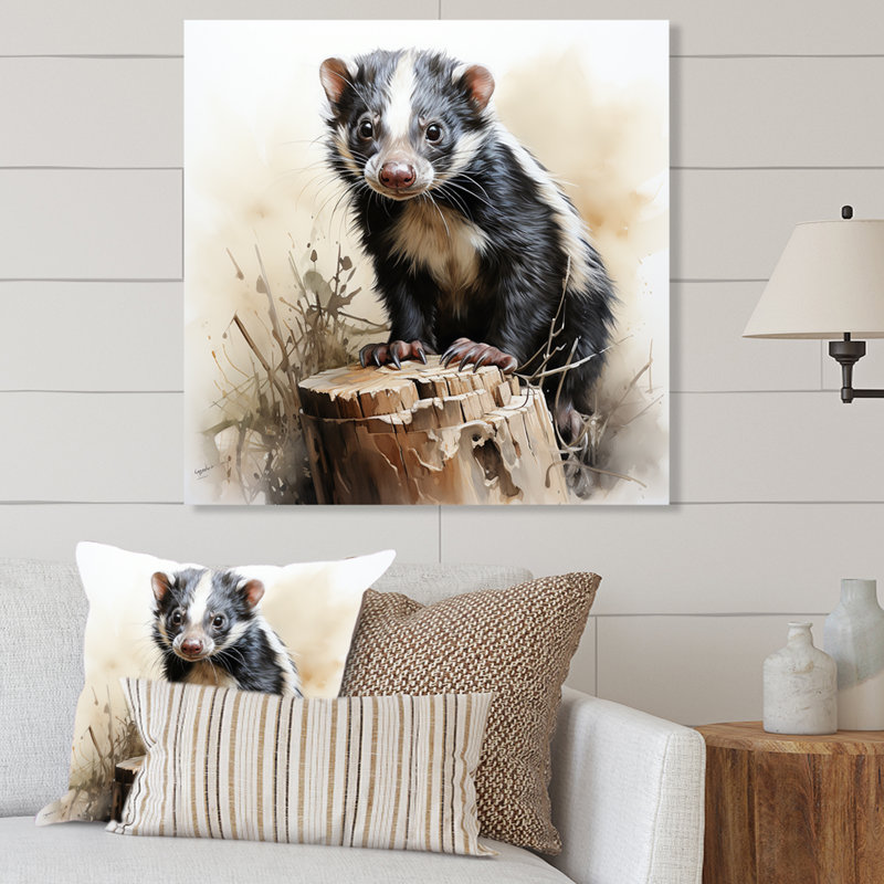 «Black Playful Skunk Meadows», art mural en métal animal Skunk, H 29 po x l 29 po x P 1,5 po