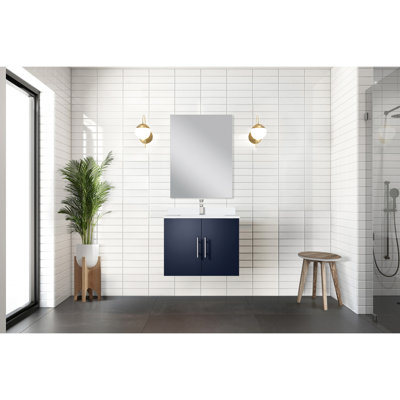 Meuble-lavabo l 24 po x P 22 po bleu marine avec miroir - Compartiment de rangement spacieux sans effort et facile à assembler