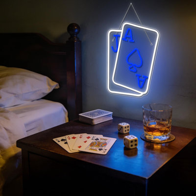 Cartes à jouer enseignes au néon pour décor de poker Teens Led Neon Light Blue White