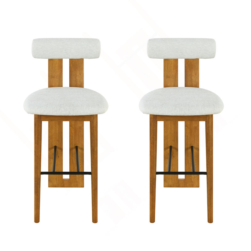 Tabouret de bar intérieur en bois rembourré, Ivoire ivoire