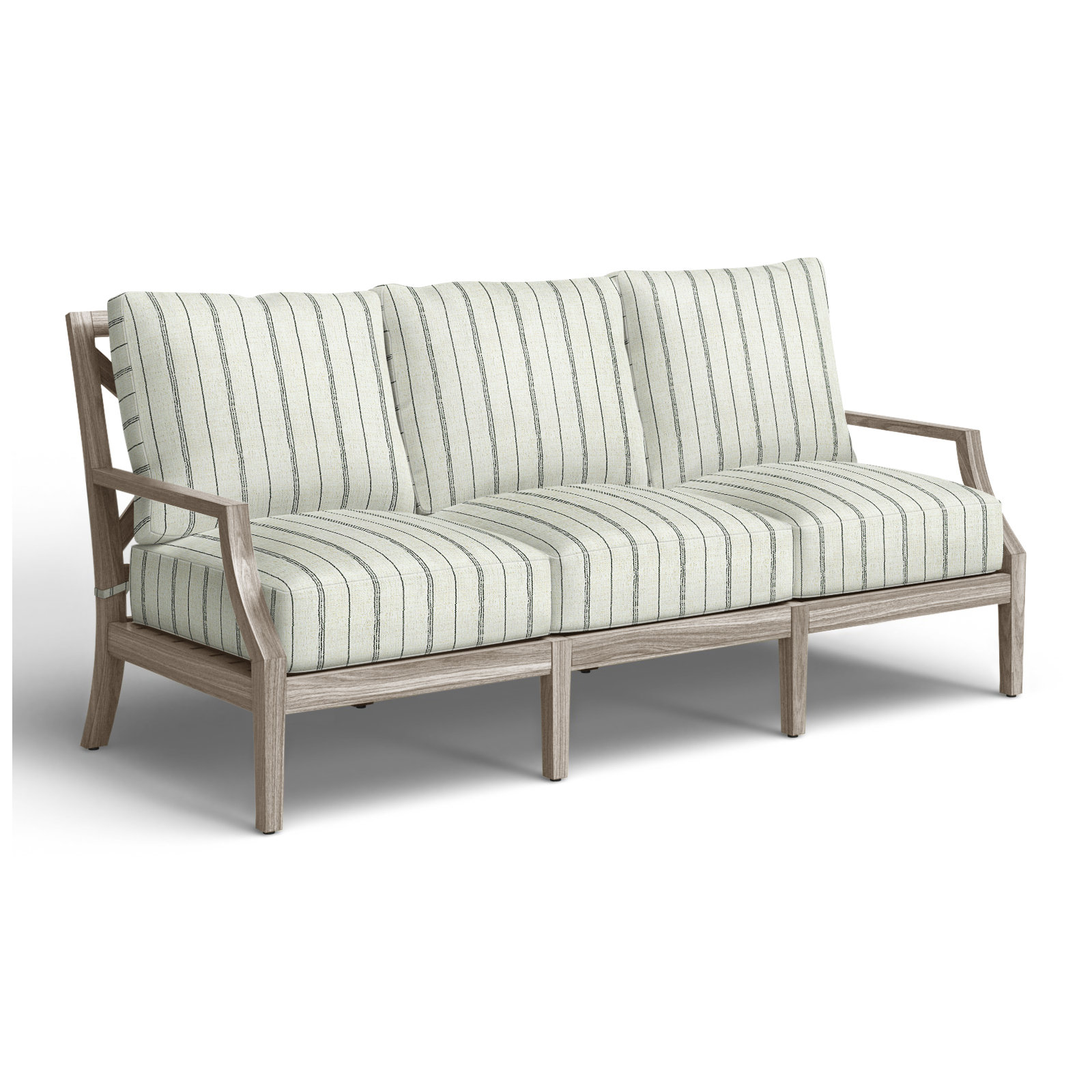 Haley Teak Patio Sofa with Cushions, Oyster Teak, Indigo Velvet, No welt + Standard fill