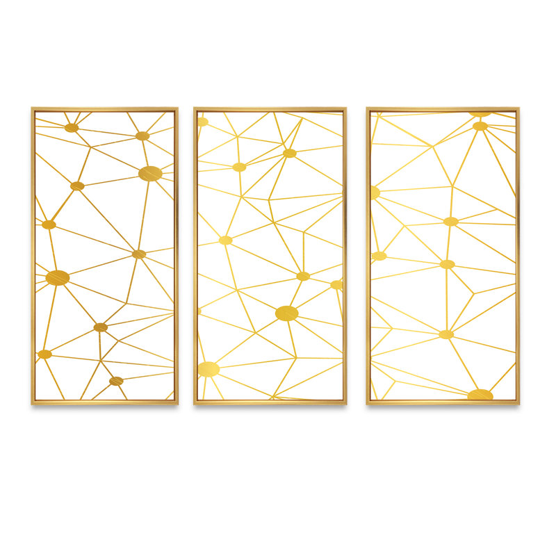 Golden Grid I - 3 pièces, reproduction sur toile encadrée, H 28 po x l 36 po x P 1 po, Cadre doré