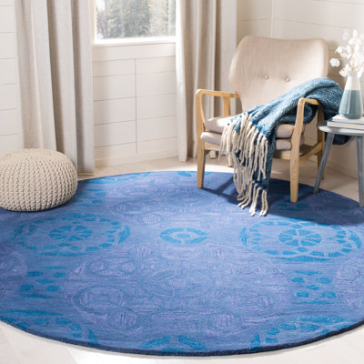 Kouerga Hand Tufted Wool/Viscose Damask Rug in Blue