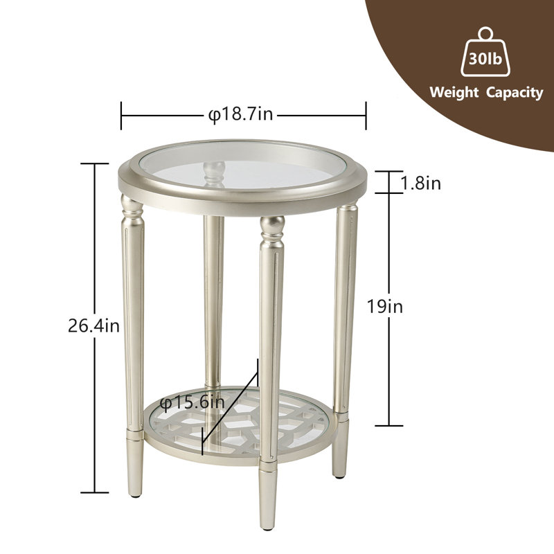Champagne Round MDF and Glass End Table Set with Storage Shelf