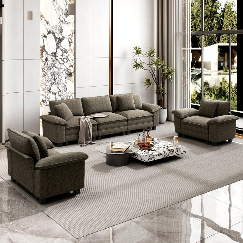 Ensemble de canapé modulaire rembourré 3 pièces, ensemble de canapé surdimensionné avec canapé et fauteuils, Chenille cendré