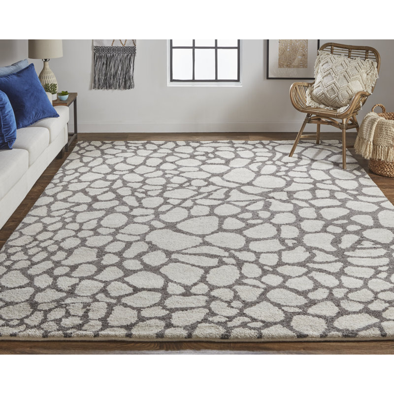 Belden Transitional Abstract, Ivory/Gray Area Rug, Rectangle 2' x 3'
