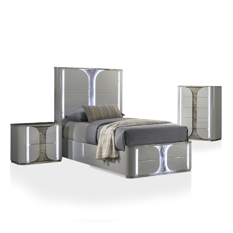 Ensemble de chambre à coucher 3 pièces Petersfield, Double, 3 Pcs: Bed, Chest, Nightstand