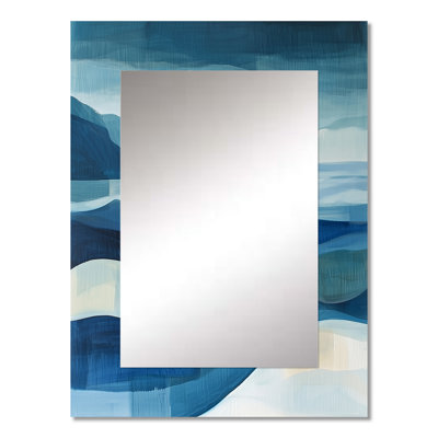 Blue Ethereal Coastal Horizon II - Landscapes Wall Mirror, Modern Decorative Mirror, Printed Metal Art