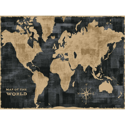 «World Map Collage Black Gold» par Sue Schlabach, reproduction d'art sur toile tendue