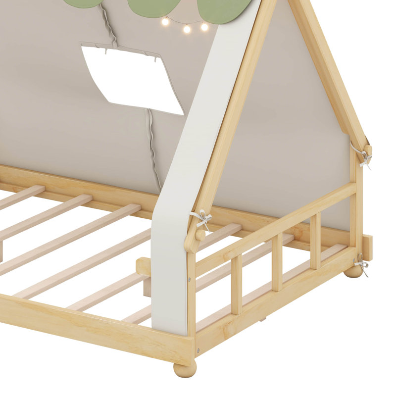 Lit de maison avec tente et éclairage, White, Double