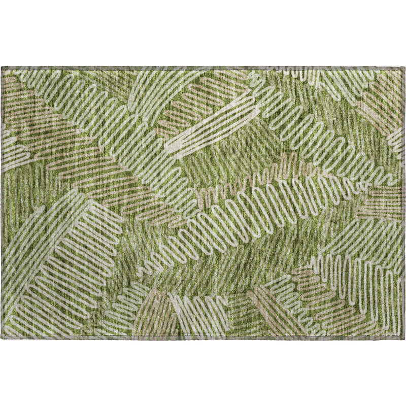 Premium Machine Washable Prisco Olive Rug, Rectangle 1'8" x 2'6"