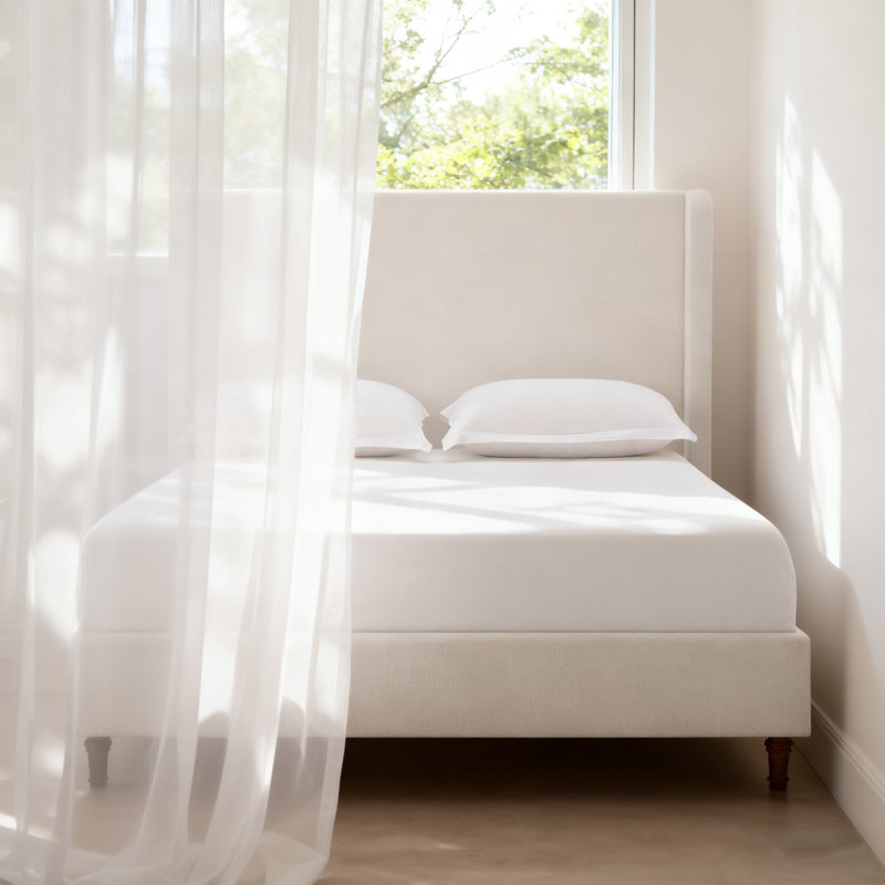 Grand lit tapissier Harper, Très grand lit, Blanc crème clair