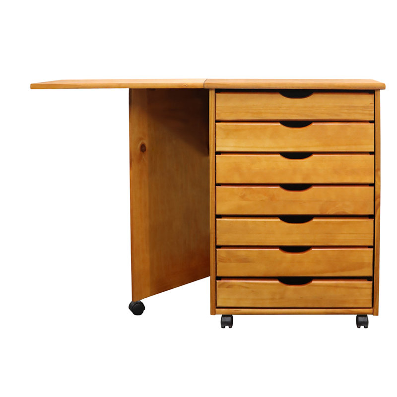 Medium Pine Solid Wood 7-Drawer Rolling Craft Desk
