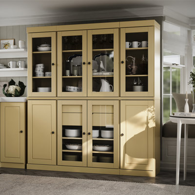 Grande armoire de cuisine Doerschuk avec portes en verre et 2 tiroirs, tablettes réglables, armoire de rangement modulaire pour la cuisine, l 65 po x H 71,5 po