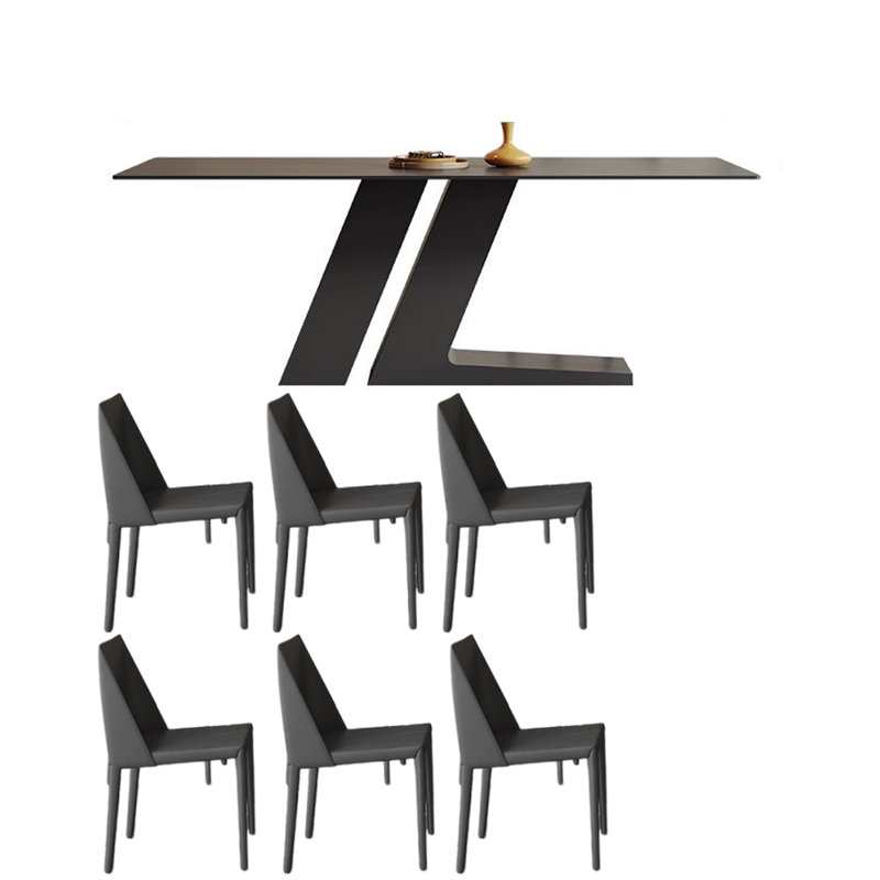 Modern Black Slate Dining Table with Steel Base, 29.5"H x 70.9"L x 31.5"W