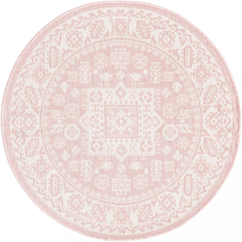 Tapis d'extérieur Chand couleur rose, Rond 3 pi 3 po