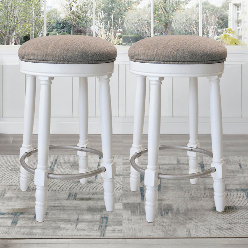 AGODY Bar Stools Set Of 2 (No Including  Table), Beige Seat/ White Frame