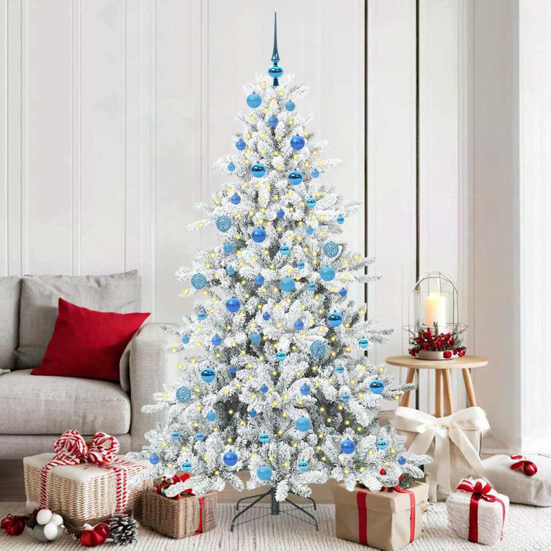 Artificial Hinged Christmas Tree with 300 LEDs, White/Blue, 5.91' H