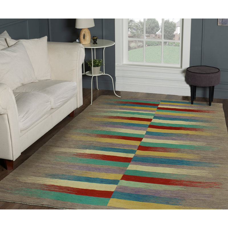 Tapis brun en laine noué à la main de conception unique 8 pi 9 po x 11 pi 11 po Janasha