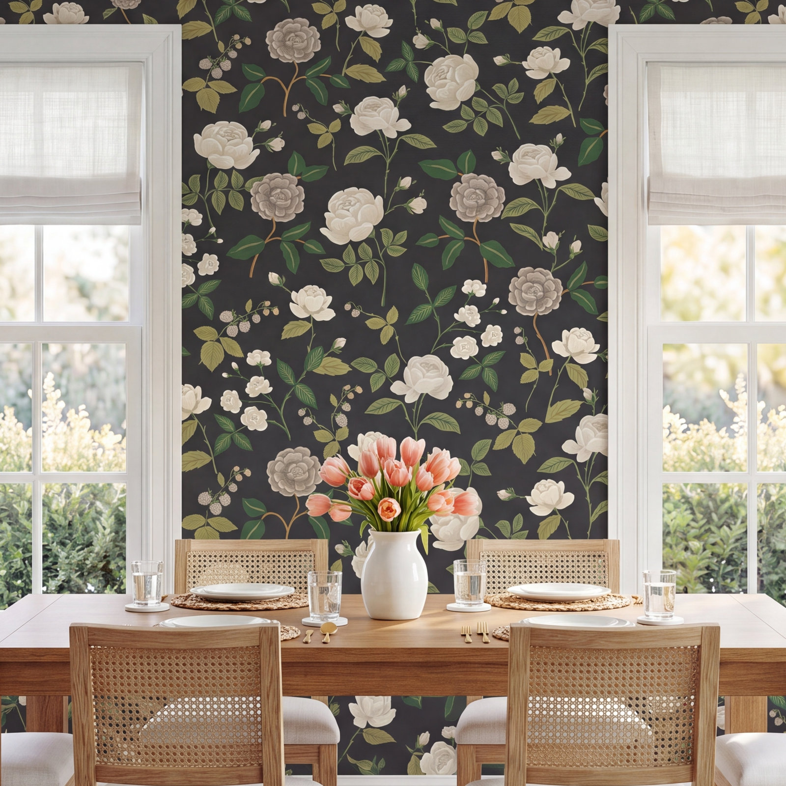 Rifle Paper Co. Roses Wallpaper Double Roll, Black