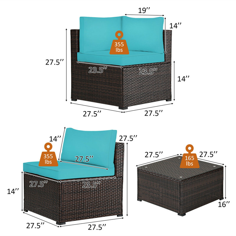 Morriston 5 - Person Patio Conversation Set with Cushions, Turquoise