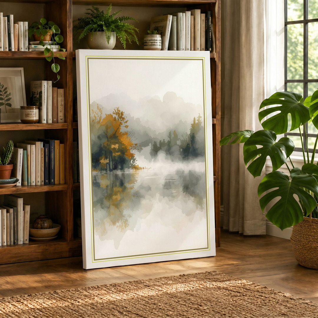 Misty Forest Lake Scandinavian - Wrapped Canvas