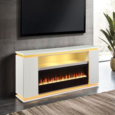 Meuble télé de style contemporain avec foyer électrique à 3 niveaux et contrôle de la température ambiante