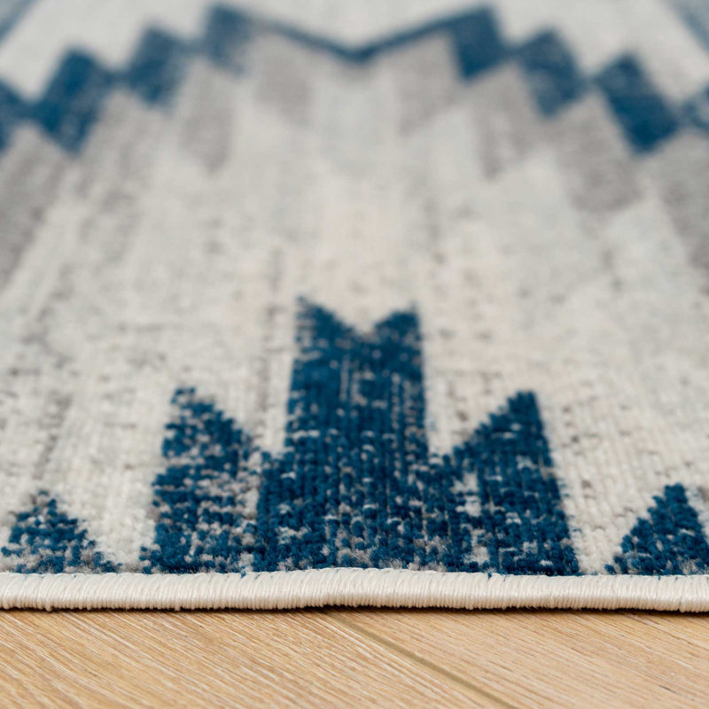 Veroniza Blue Grey Aztec Power Loom Rug, Rectangle 120 x 170cm