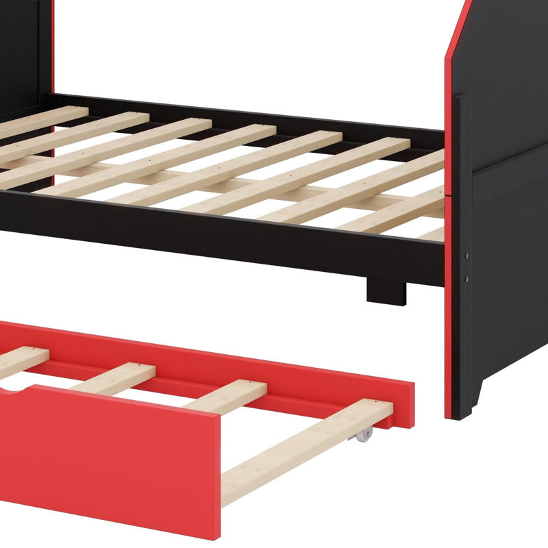 Wood Daybed With Trundle,Desk And USB, Red