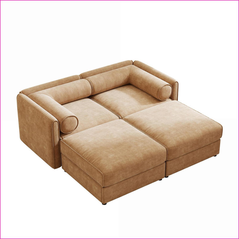 Causeuse 2 places avec repose-pieds de rangement, dossier ergonomique Sofas | Vert sauge | Chenille, Vert