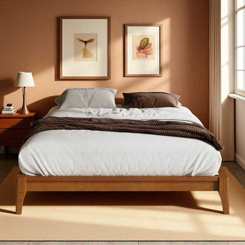 Bamboo Wood Platform Bed Frame, Queen, Brown
