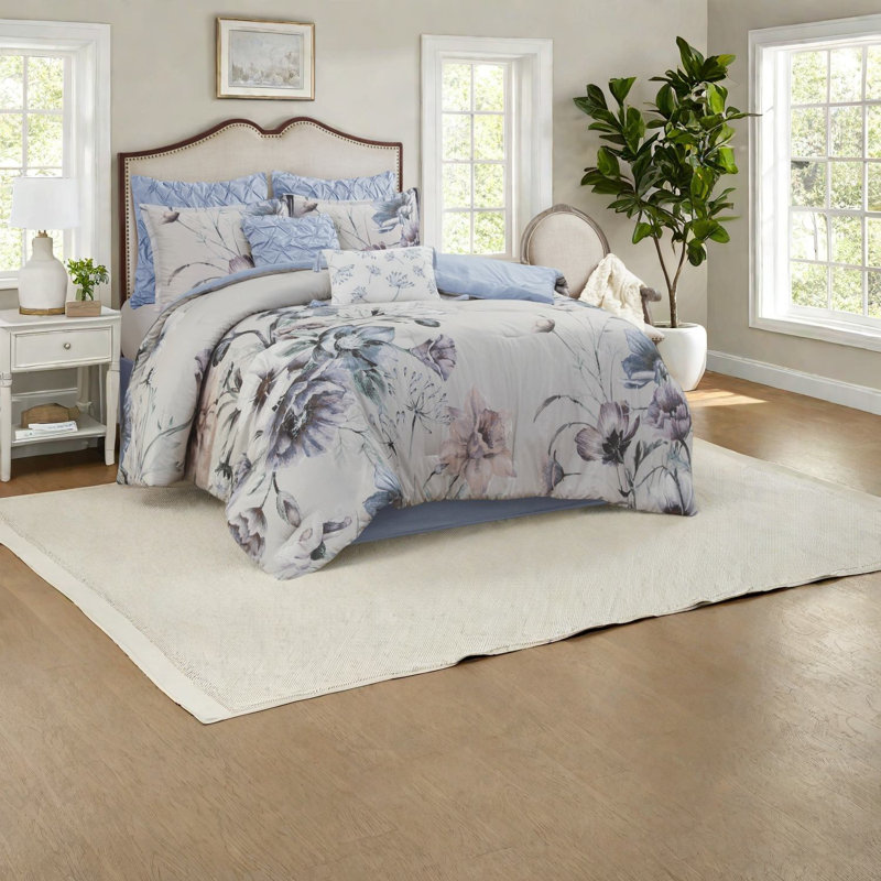 Ensembles de literie floraux bleus élégants, coton polyester confortable pour la maison
