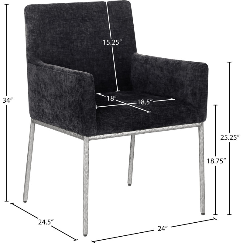 Chaise en chenille Reeves, Tissu chenille noir, Argent brossé