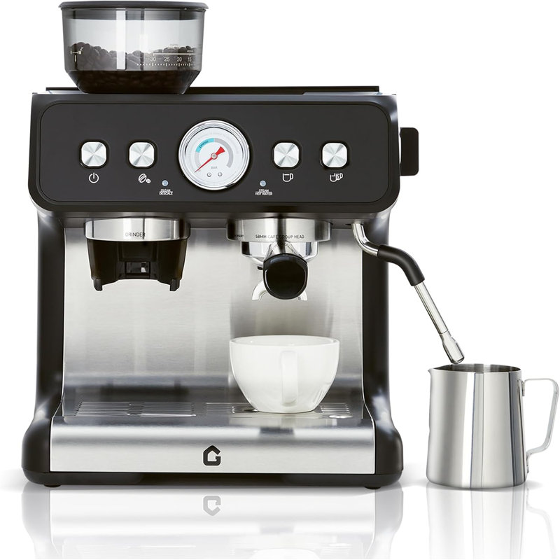 Espresso Machine with Grinder, 20 Bar Pressure, Milk Frother Wand, 2.8L Removable Tank for Latte and Cappuccino, Stainless Steel