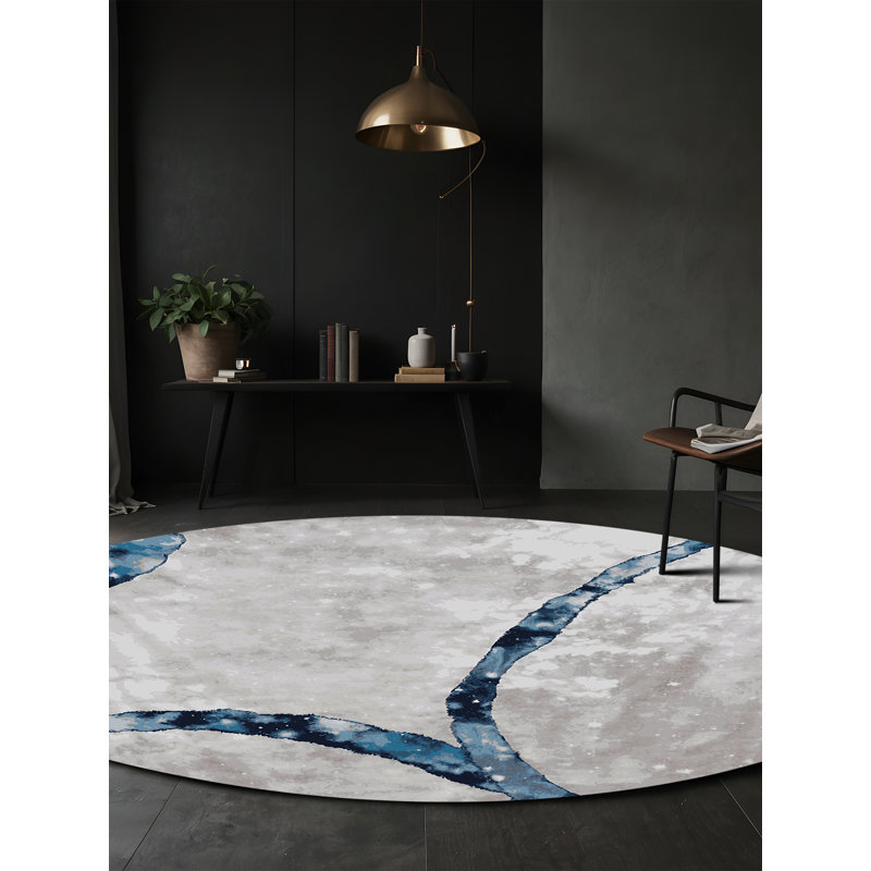 Tapis gris lavable à la machine, Rond 3 pi