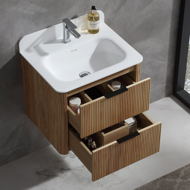Meuble-lavabo mural flottant avec plateau en acrylique, Chêne, 24"