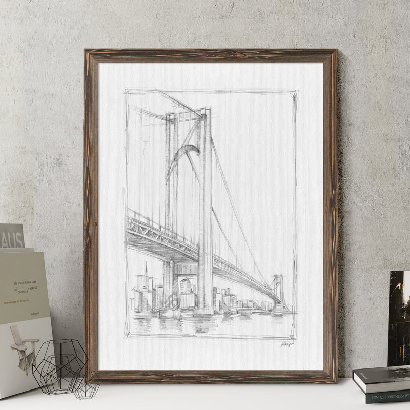 «Suspension Bridge Study I» par Paul Cezanne - reproduction d'art encadrée, H 30 po x l 22 po x P 2 po, Toile encadrée, moka