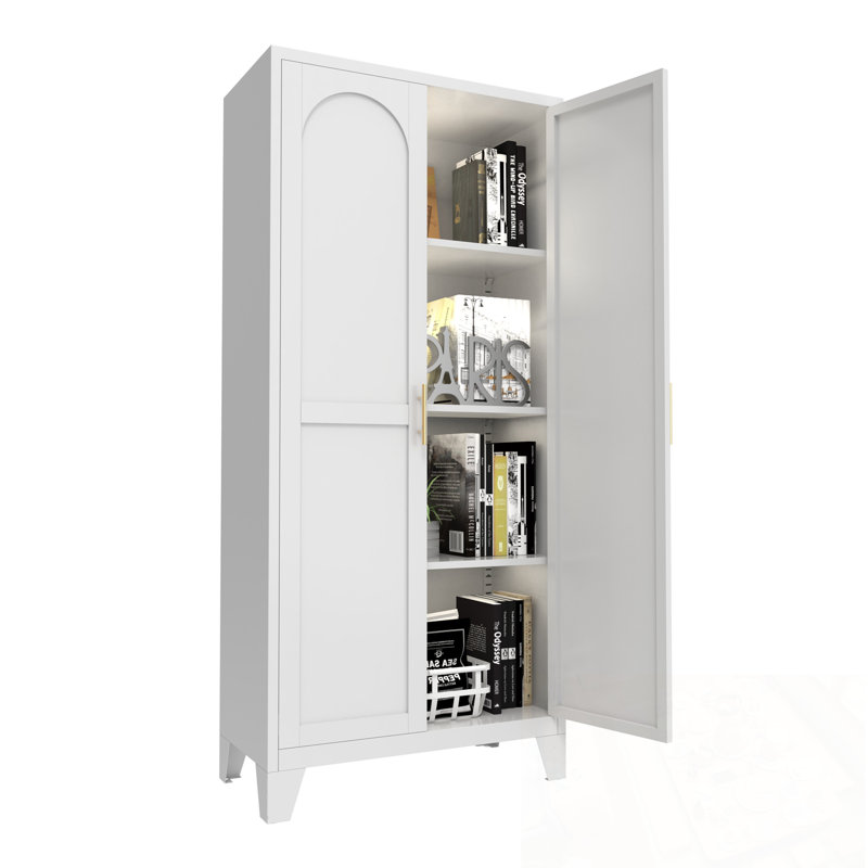 Metal Storage Cabinet with 2 Doors and Adjustable Shelves, White