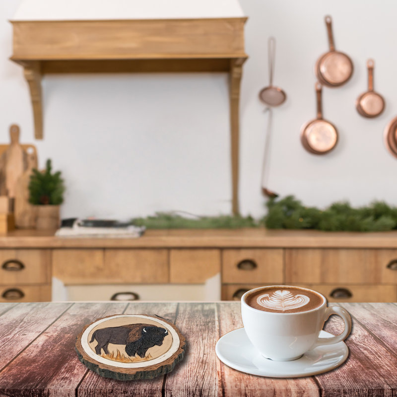 Ensemble de sous-verres en bison en résine d'inspiration naturelle avec accents d'écorce d'arbre