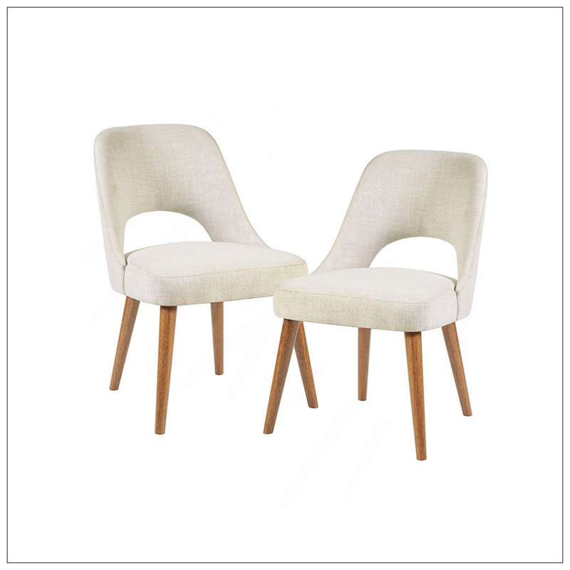 Ensemble de 2 chaises de salle à manger confortables en tissu brun clair texturé avec structure en bois massif et mousse haute densité