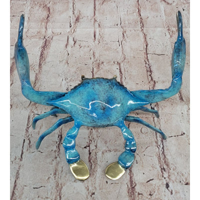 Raemon Bronze Blue Crab Sculpture Figure Figurine Original Art Glazed Colorful Patina 4" x 8"