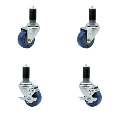 4 Piece Polyurethane Expanding Caster Set with 2 Brakes -  Service Caster, SCC-EX20S3514-PPUB-BLUE-2-TLB-2-MTG46