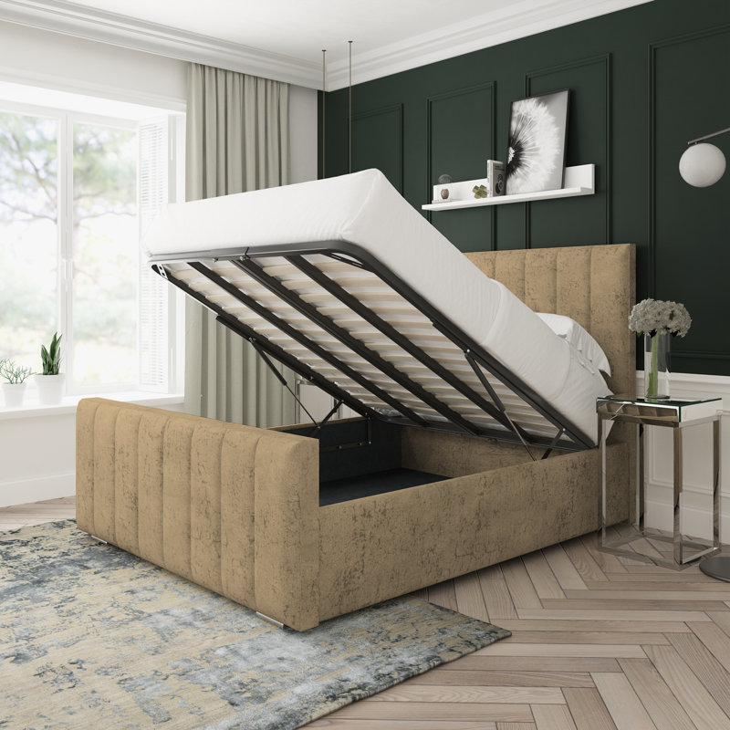 Oakley Marble Upholstered Ottoman Bed Frame, Single (3'), Mink