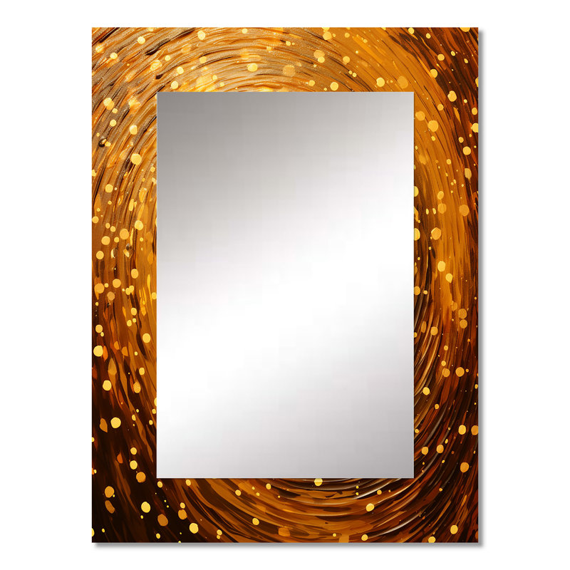 Midnight Marigold Siral I - miroir mural abstrait, miroir décoratif doré, impression sur métal, 32 po x 24 po