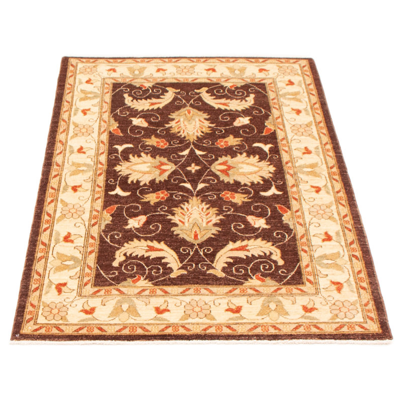 Tapis brun foncé en laine noué à la main de conception unique 4 pi x 6 pi New Age Chobi