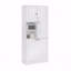 Grande armoire de rangement avec tablettes réglables, grand panier rabattable et armoires fermées-499675407