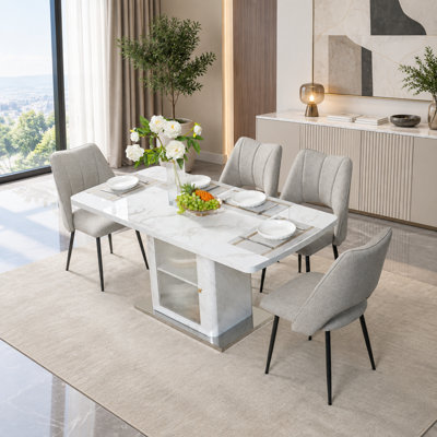 Modern Extendable Rectangle Dining Table With Storage Cabinet Base
