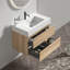 Meuble-lavabo mural de style moderne du milieu du siècle, grille en chêne, double tiroir, structure en matériaux de qualité E1, quincaillerie silencieuse, ornementation, choix, mécanisme des tiroirs