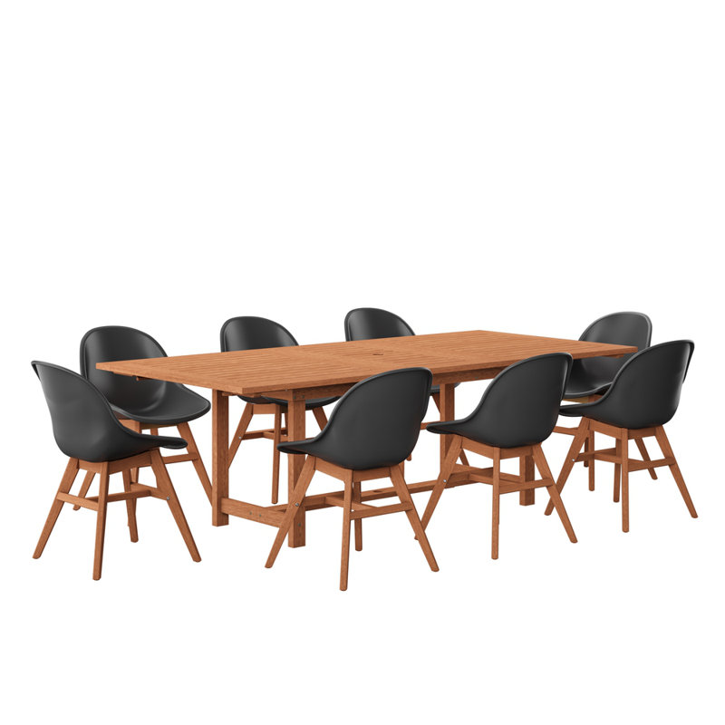Como 8 - Person Eucalyptus Solid Wood Patio Dining Set Umbrella Hole Included Rectangular Table